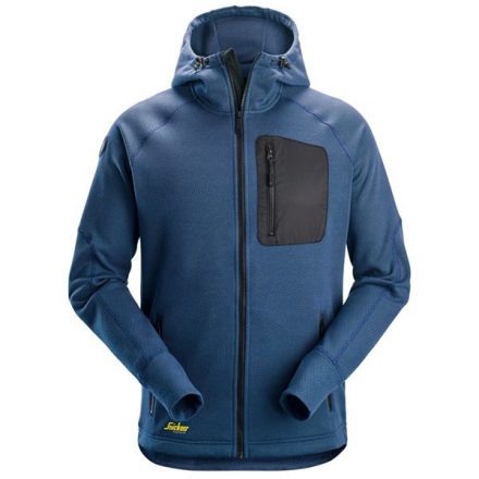 8041 Snickers FlexiWork Fleece kapucnis, cipzáras pulóver, DeepBlue/fekete, S