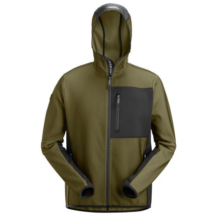 8044 Snickers FlexiWork Midlayer kapucnis, cipzáras pulóver, khaki zöld/fekete, L