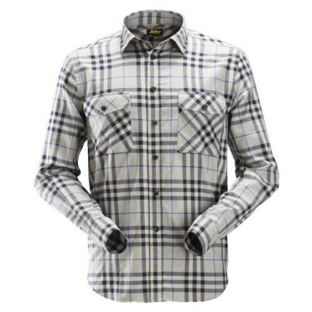 8516 Snickers AllroundWork Flannel hosszúujjú kockás ing, világosszürke melange/navy kék, M